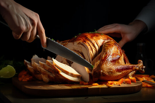 Truthahn tranchieren zu Thanksgiving, Festessen, Erntedankfest