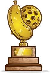 Big golden pickleball trophy celebrating the first place victory of the undisputed pickle ball champion of the world vector illustration - 618146770