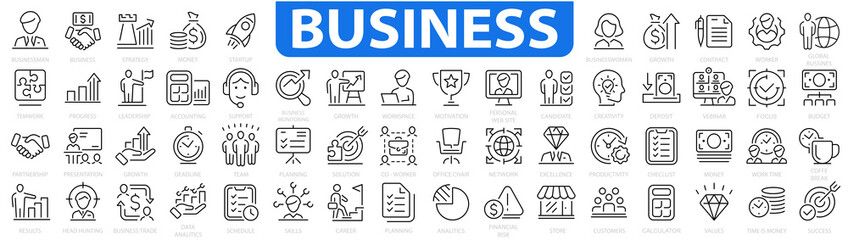 Business icon set. Finance icons. Teamwork collection. Team building, work group and human resources and more. Vector illustration.