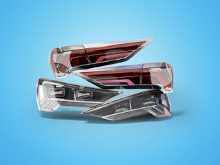 3D rendering of modern headlights for car on blue background with shadow