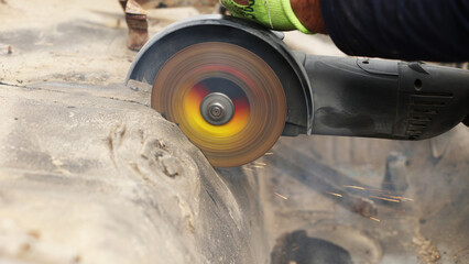 Car repair after an accident is not subject to. Sawing an old car. The car is rusting in a...