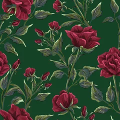Rolgordijnen Roses. Seamless floral pattern with roses, watercolor. Beautiful watercolor illustration wild blooming floral pattern. Delicate flowers. Ornament for clothes, accessories, textiles and interior © Elli