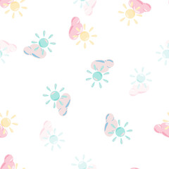 Sun seamless pattern in doodle style.