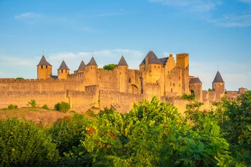 Foto op Canvas Medieval castle town of Carcassone at sunset, France © gatsi