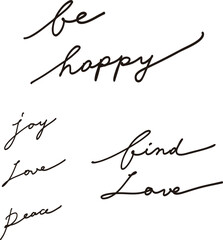 エレガントな手書き文字　ベクター　英語　手描き　手書きの　happy　joy　love 幸せ　喜び　愛