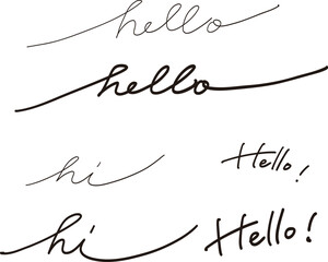 エレガントな手書き文字　英語　手描き　手書きの　hello　hi　こんにちは　あいさつ　挨拶  © Emotional design