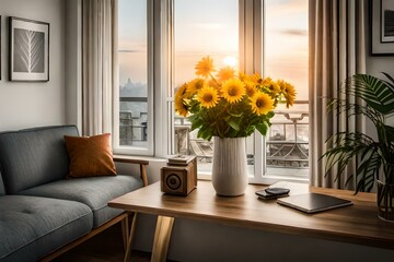 living room with flowers