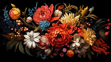 Artistic illustration of a bouquet of flowers by using vibrant colours. (Generative AI)