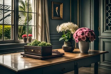 living room with flowers