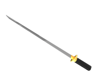 katana sword with gold plating and sword shine isolated on transparent background