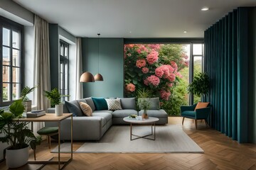 living room with flowers