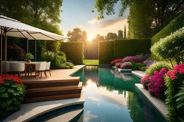 luxury home garden with flowers