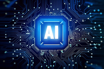 Logo AI Artificial Intelligence concept. Abstract futuristic electronic circuit technology background