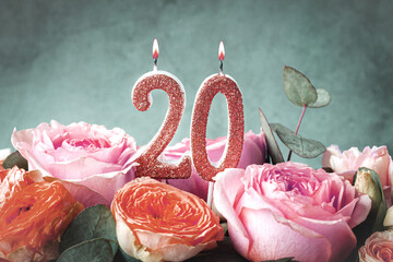 Glitter number 20 twenty celebration candle