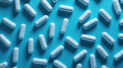 medical pills on a blue background