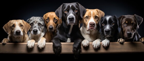 6 different dogs on a black background
