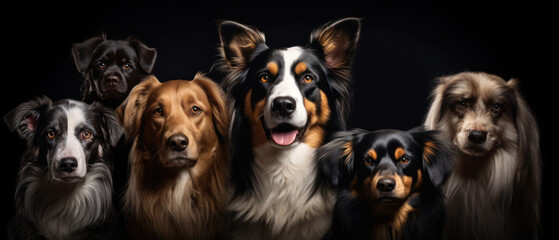 group of dogs on a black background