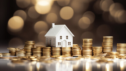 House mortgage,  golden stacks of coins. generative AI	
