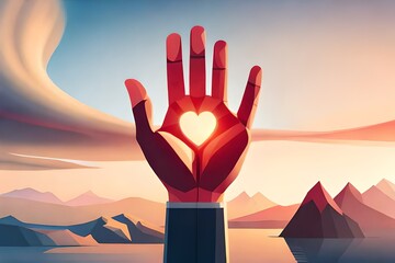 Heart Symbol Hand Fundraising Charity Volunteer Giving Donate  Low Poly Illustration Ai Generative