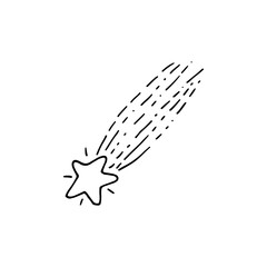 Falling star. Meteor. Atmospheric phenomenon. Space. Doodle. Hand drawn. Vector illustration. Outline.