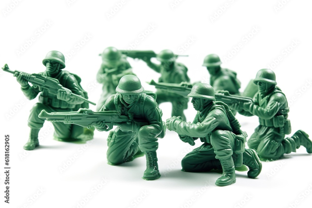 Wall mural toy soldiers isolated on white background. Generated by AI.