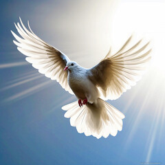 Graphic and biblical representation of the Holy Spirit in the form of a dove. AI generativ.