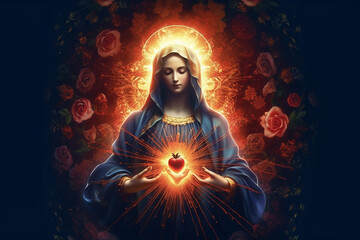Immaculate Heart of the Holy Mary. AI generativ. - obrazy, fototapety, plakaty