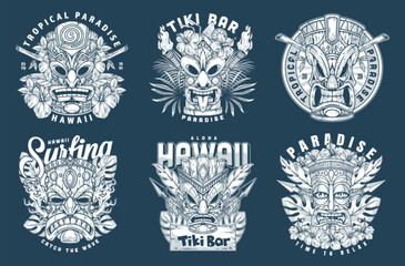 Tiki totems monochrome set emblems