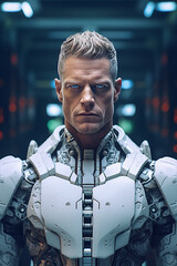 Highly detailed portrait of male cyborg