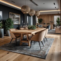 Fototapeta premium Stylish and modern dining room of luxurious house