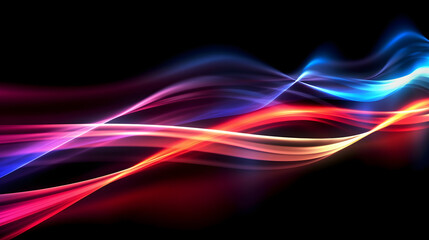 Fototapeta premium Colorful light trails with motion effect. Illustration of high speed light effect on black background. Velocity pattern for banner design