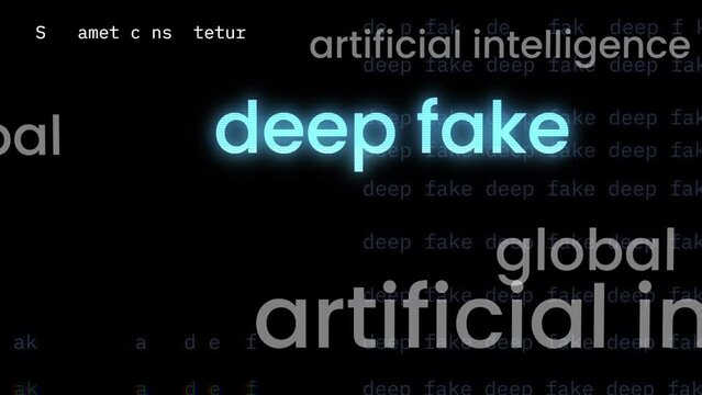 Deep fake hoax false and ai manipulation headline news across international media. Hacker concept text. loop animation