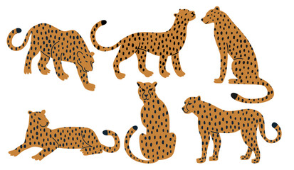 set of hand drawn leopards. Vector hand-drawn design on the white background. © andin
