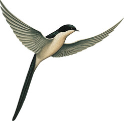 Swallow isolated on transparent background, old-style illustration with grain - obrazy, fototapety, plakaty