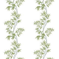 Seamless pattern with bamboo branches on white background