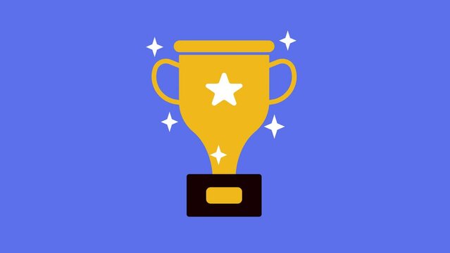 Animated golden trophy with star rotates. Achievement award for a champion
