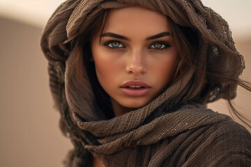 Desert Girl: Young Lady with covered head, Generative AI.
