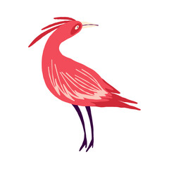 Fancy weird red bird. A bizarre fairy-tale firebird. Vector illustration