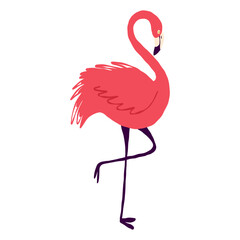 An unusual red flamingo bird. A bizarre fairy tale character bird. Vector illustration