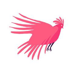 Quirky strange pink dove. A bizarre strange bird with a pink color. Vector illustration