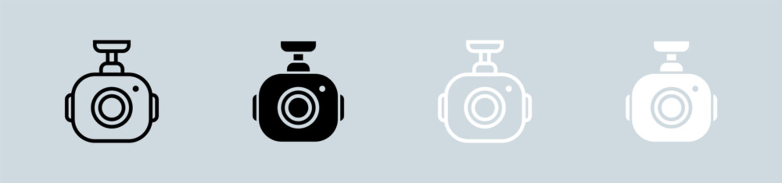 Dash cam icon set in black and white. Car camera signs vector illustration.