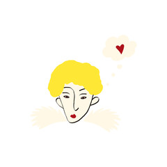 Cute cute angel thinking about love. Modern trendy Valentines Day illustration