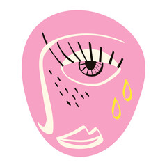 Freaky Abstract sad face. Funky Bizarre face . modern art doodle style. Trendy illustration