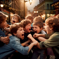 fighting kids in the street.