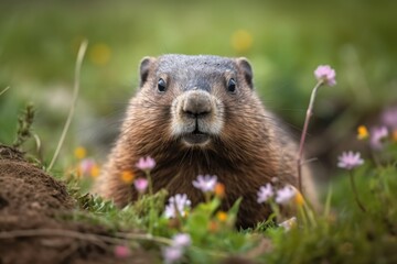 Naklejka na ściany i meble marmot in the grass