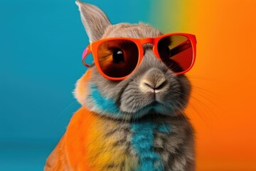 easter bunny with colorful glasses and colorful backgruond