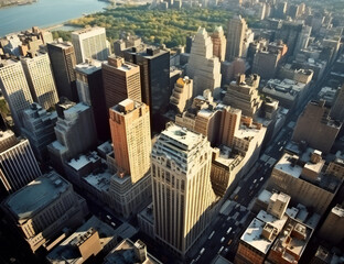 Fototapeta na wymiar New York City style city seen from the roof of skyscraper, New York, United States, imaginary