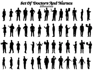 Fotobehang Set of doctors and nurses hospital workers silhouettes © Ascreator