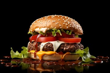 This juicy masterpiece boasts a perfectly grilled patty, melted cheese, and fresh toppings, all nestled between a toasted bun. 