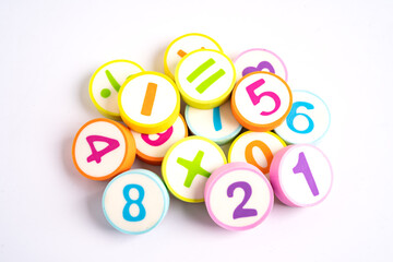 Math number colorful on white background, education study mathematics learning teach concept.